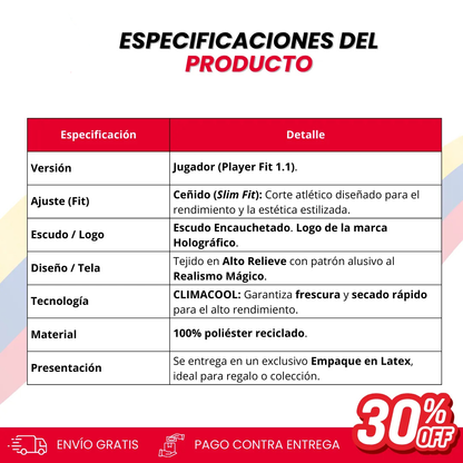 Camiseta Premium Colombia 2026 – Diseño Tipo Jugador